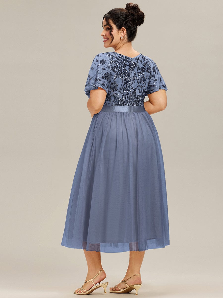ever COOPER|Round Neck Sequin Ruffle Sleeve Evening Dress