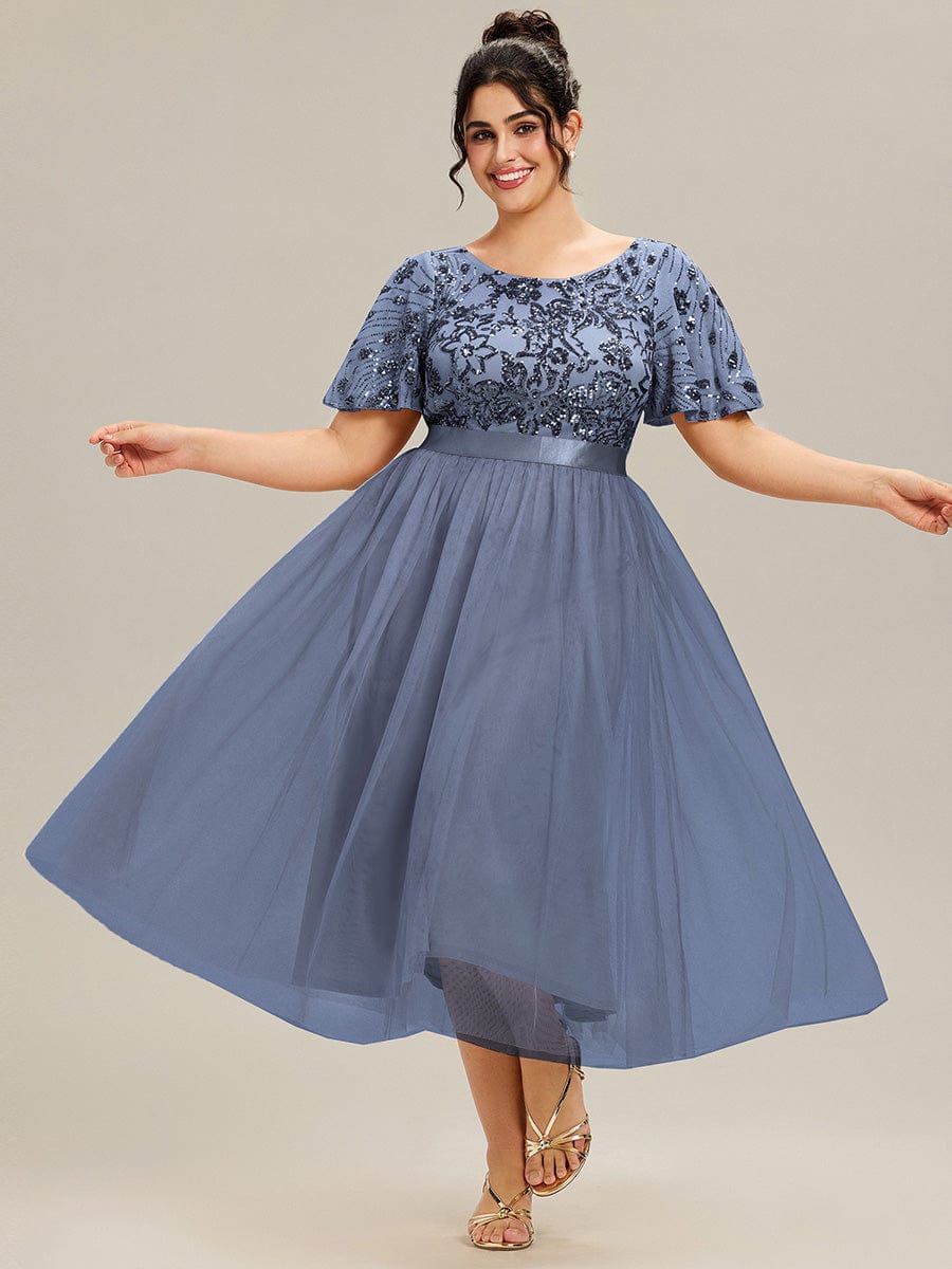 ever COOPER|Round Neck Sequin Ruffle Sleeve Evening Dress