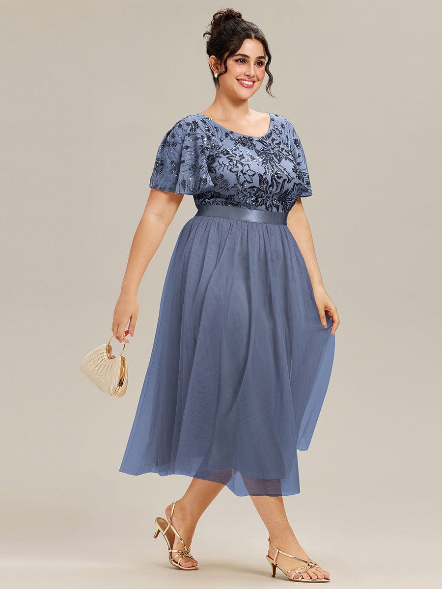 ever COOPER|Round Neck Sequin Ruffle Sleeve Evening Dress
