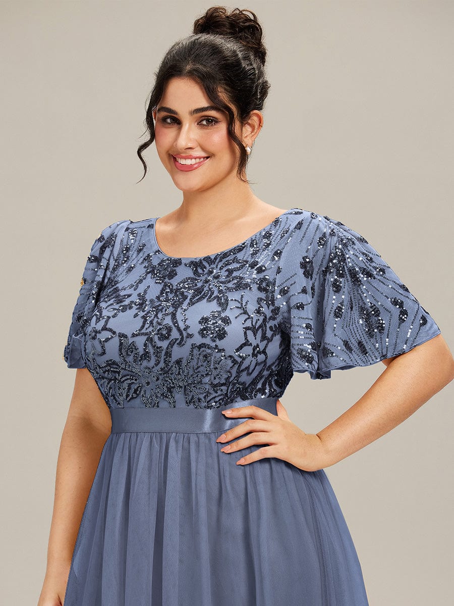 ever COOPER|Round Neck Sequin Ruffle Sleeve Evening Dress