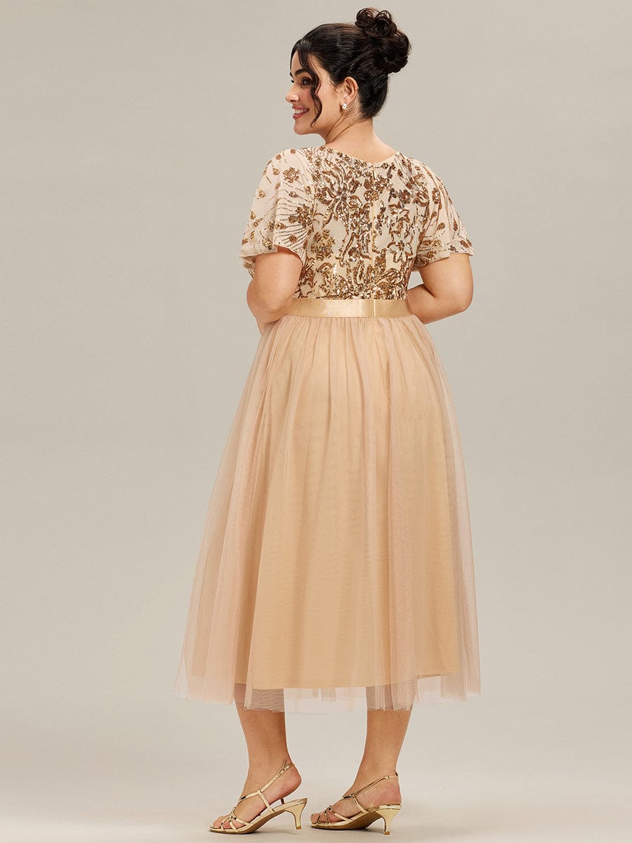 ever COOPER|Round Neck Sequin Ruffle Sleeve Evening Dress