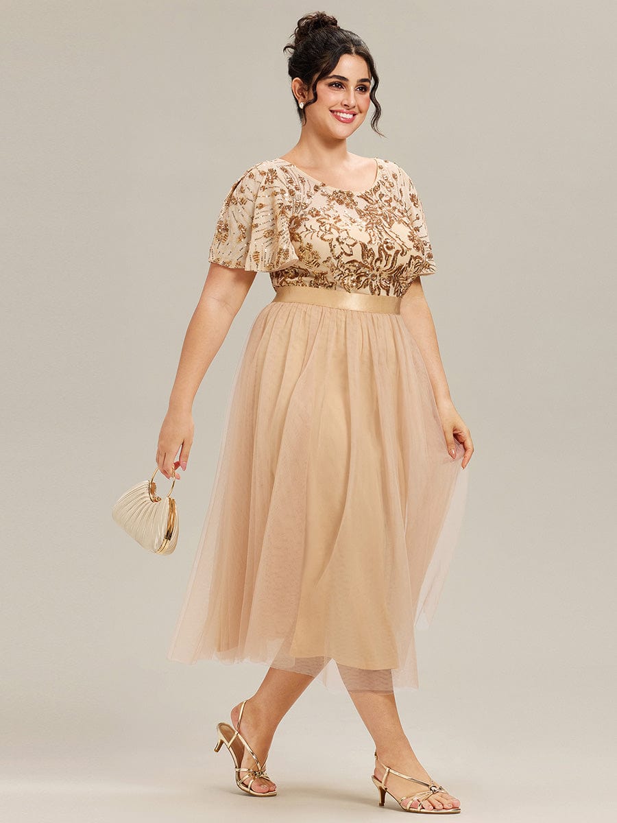 ever COOPER|Round Neck Sequin Ruffle Sleeve Evening Dress