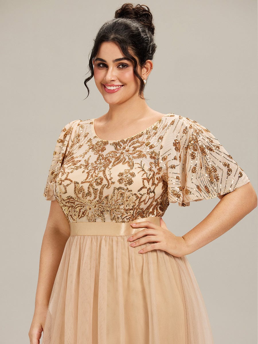 ever COOPER|Round Neck Sequin Ruffle Sleeve Evening Dress