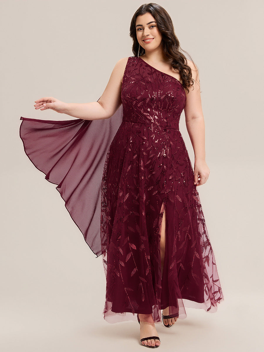Flowing Ribbons One Shoulder Sequin Guest Dress