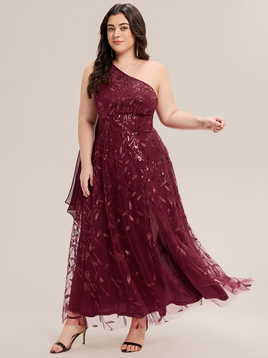 Flowing Ribbons One Shoulder Sequin Guest Dress